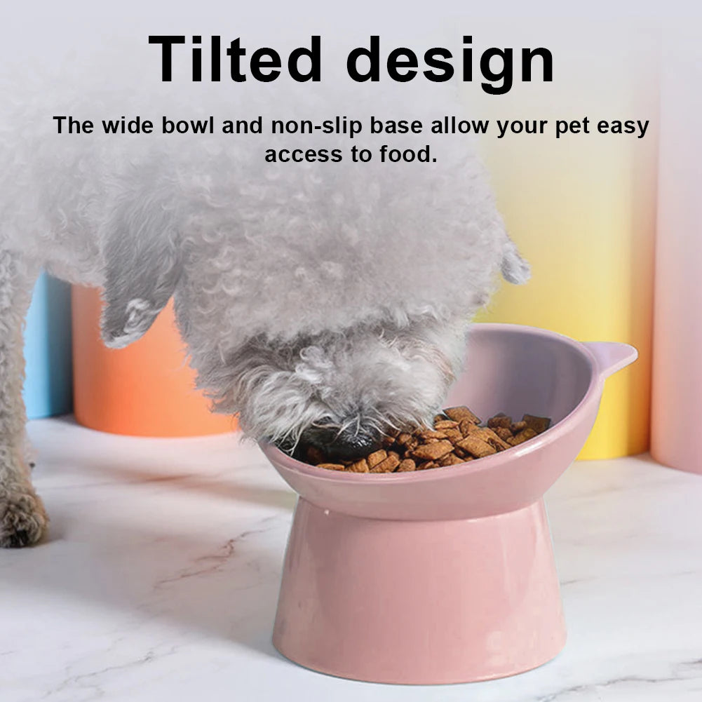 High Foot Tilted Pet Bowl for Flat-Faced Cats and Dogs